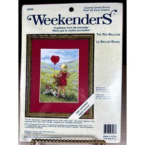 Red balloons Counted Cross Stitch Little Girl w/Dog Hobby Crafting Art #03566